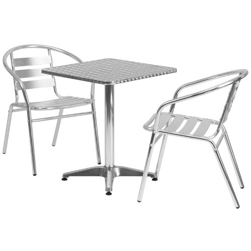23.5'' Square Aluminum Indoor-outdoor Table With 2 Slat Back Chairs