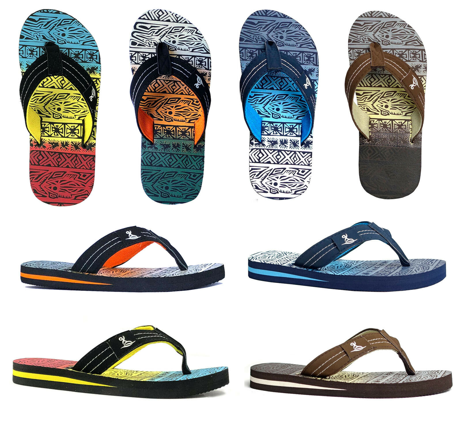 New Boys Multi Colors Print  Bali Sandals Beach Flip Flop Size 12-6 || 628k
