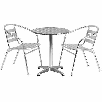23.5'' Round Aluminum Indoor-outdoor Table With 2 Slat Back Chairs