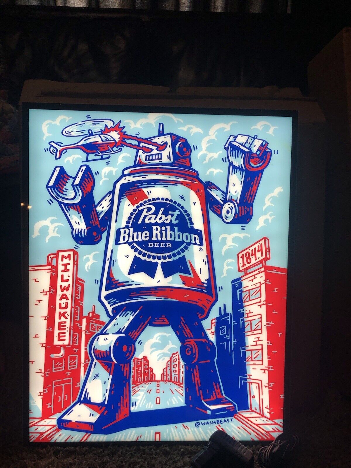 Pabst Blue Ribbon Led Beer Bar Sign Man Cave Prb Can Light Robot Milwaukee New
