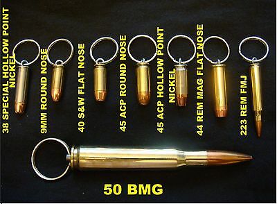 Real Bullet Keychain 9mm, 45acp, 223 Rem,7.62x51, 50 Bmg