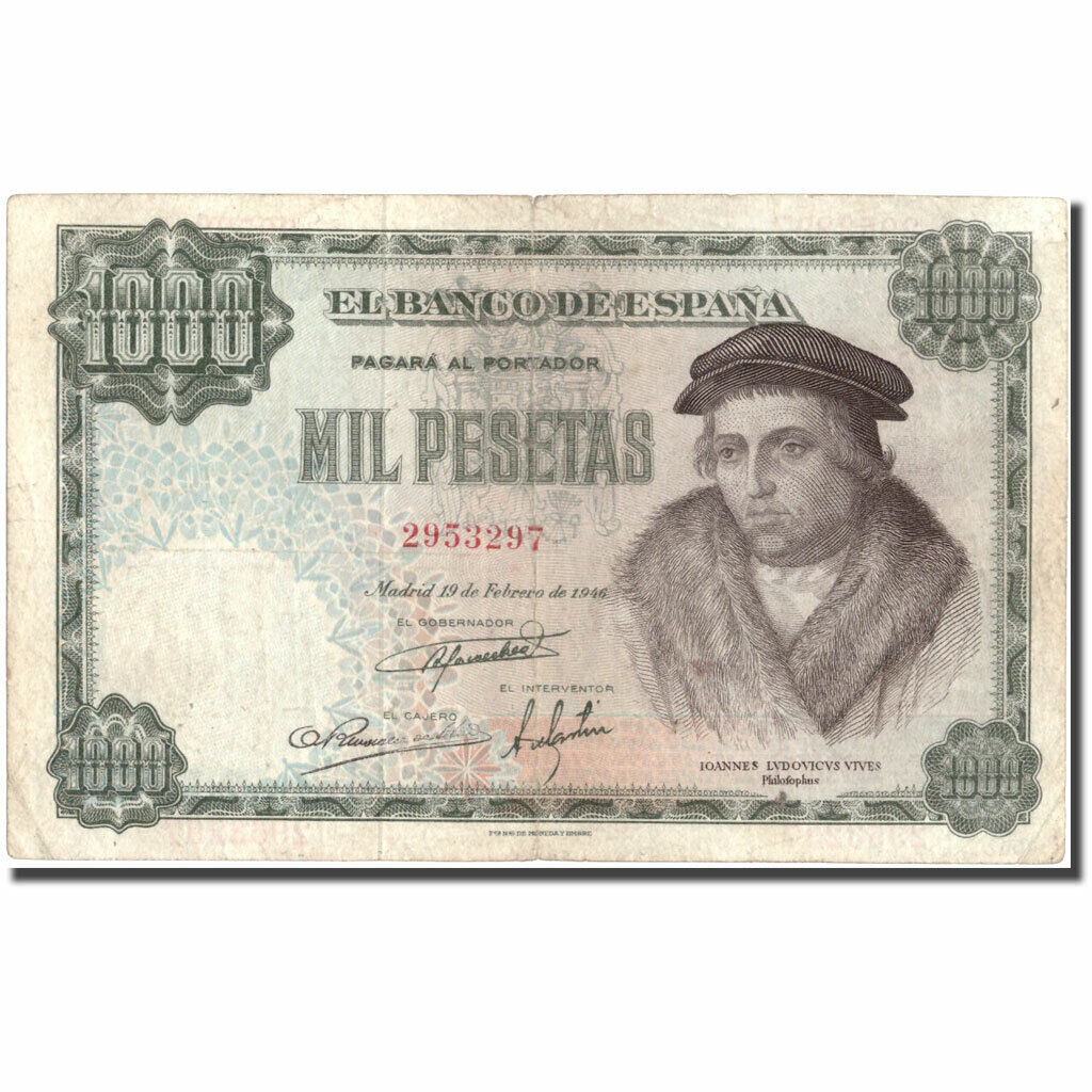 [#214031] Banknote, Spain, 1000 Pesetas, 1946, 1946-02-19, Km:133a, Vf