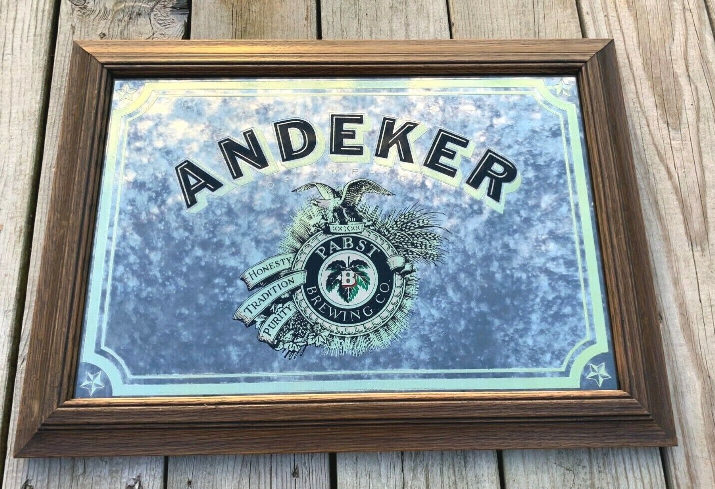 Vintage Pabst  Andeker Beer Bar Advertising Mirror Sign 1982