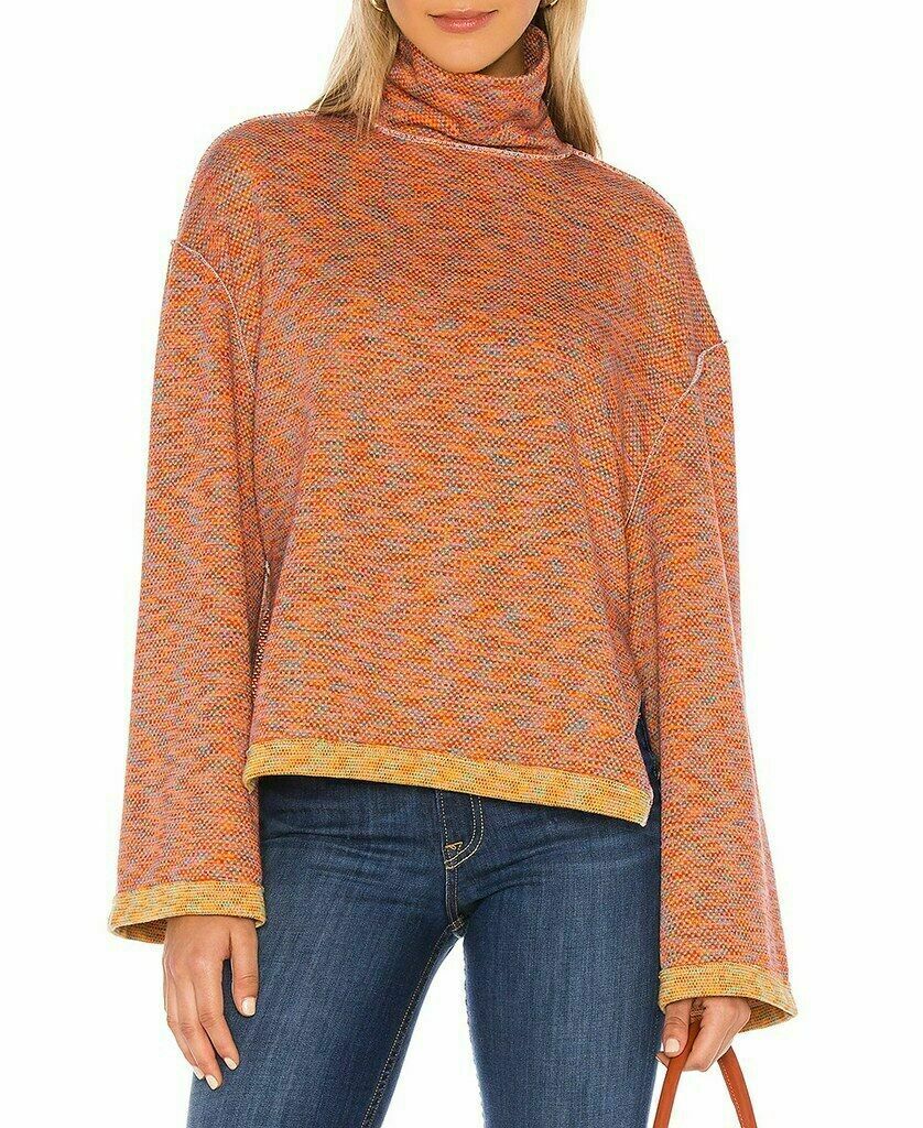 Free People Women's  Sunny Days Stretch Cotton Turtleneck Top Multi Combo Large