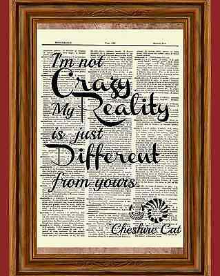 Alice In Wonderland Cheshire Cat Dictionary Art Print Book Picture Quote Poster