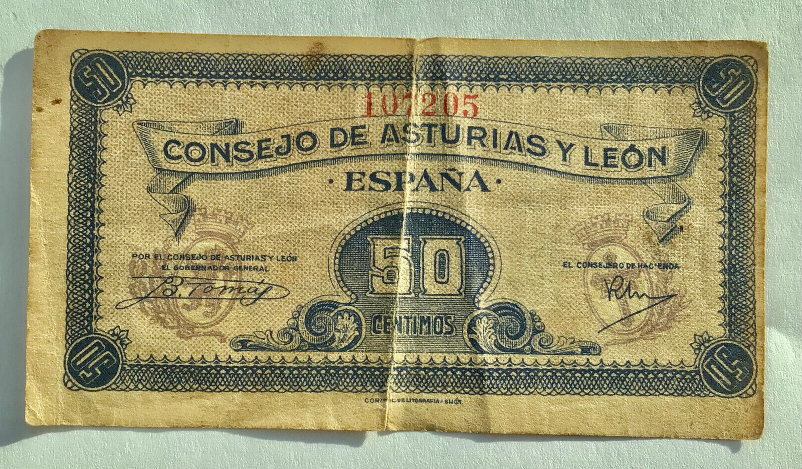 1937 Consejo  De  Asturias  Y  Leon 50 Centimos - Spanish Civil War Banknote