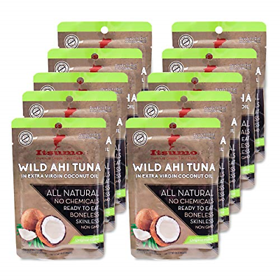 Premium Tuna Keto Snacks - No Carbs Wild Ahi Tuna In Coconut Oil Pack Of 10 By