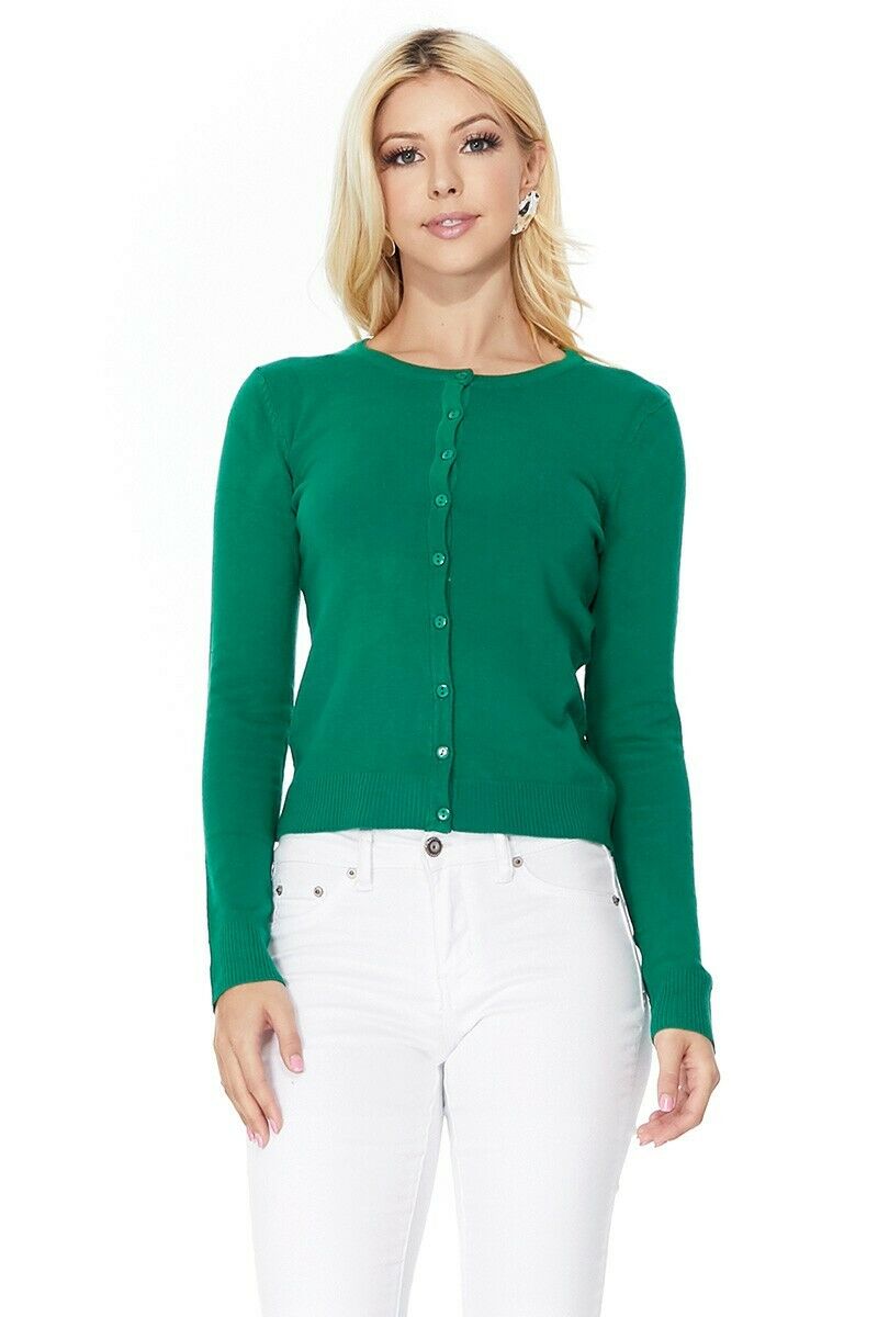Yemak Women's Long Sleeve Crewneck Button-down Soft Cardigan Sweater Mk0179(s-l)