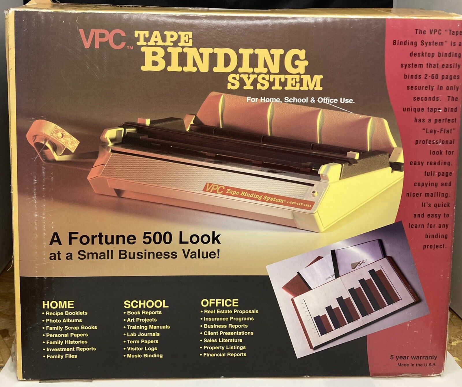 Vpc Tape Binding System For Home, School, & Office Use Model 7890 New Old Stock