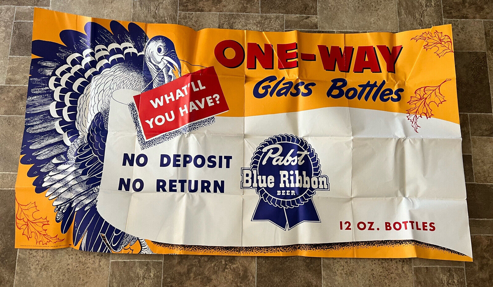 1950s Pabst Beer What’ll You Have Turkey Thanksgiving Bottles Store Display Sign