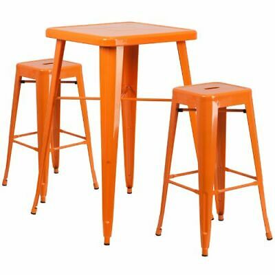 23.75'' Square Orange Metal Indoor-outdoor Bar Table Set With 2 Square Seat