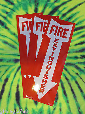 (lot Of 3) Self-adhesive Vinyl "fire Extinguisher Arrow" Sign's...4" X 12" New