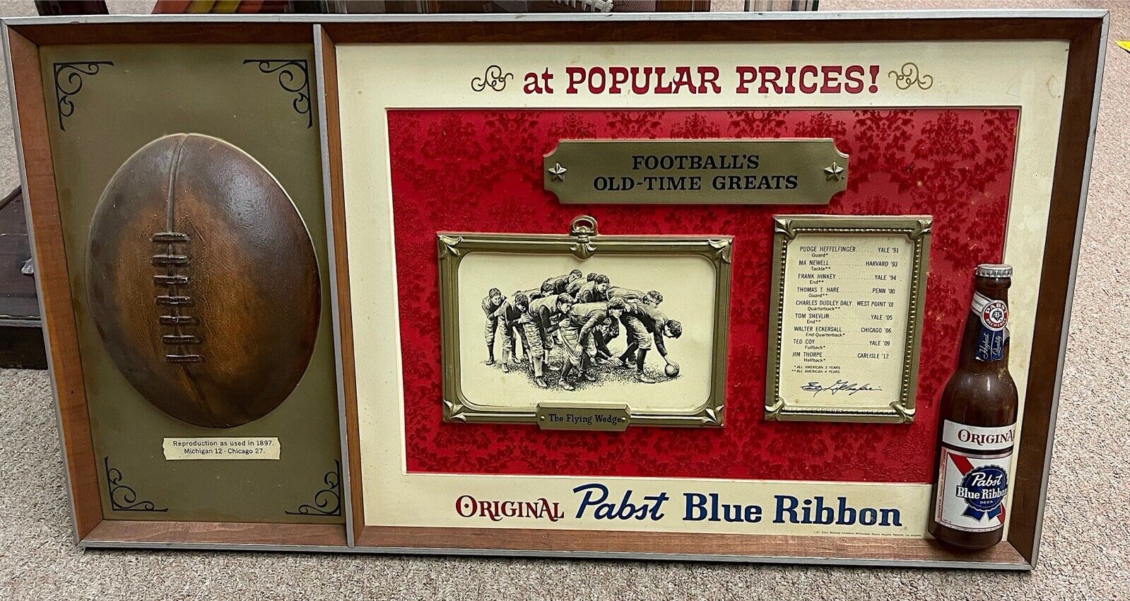 Orignal Vintage 1960’s Pabst Blue Ribbon Beer Sign Advertising Football 18x34