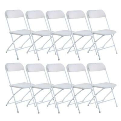White Set Of 10 Commercial Plastic Folding Chairs Stackable Wedding Picnic Party