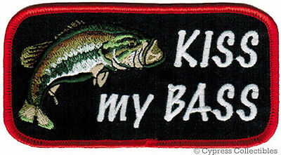 Kiss My Bass Patch Embroidered Iron-on Fishing Fish Novelty Joke Large Mouth