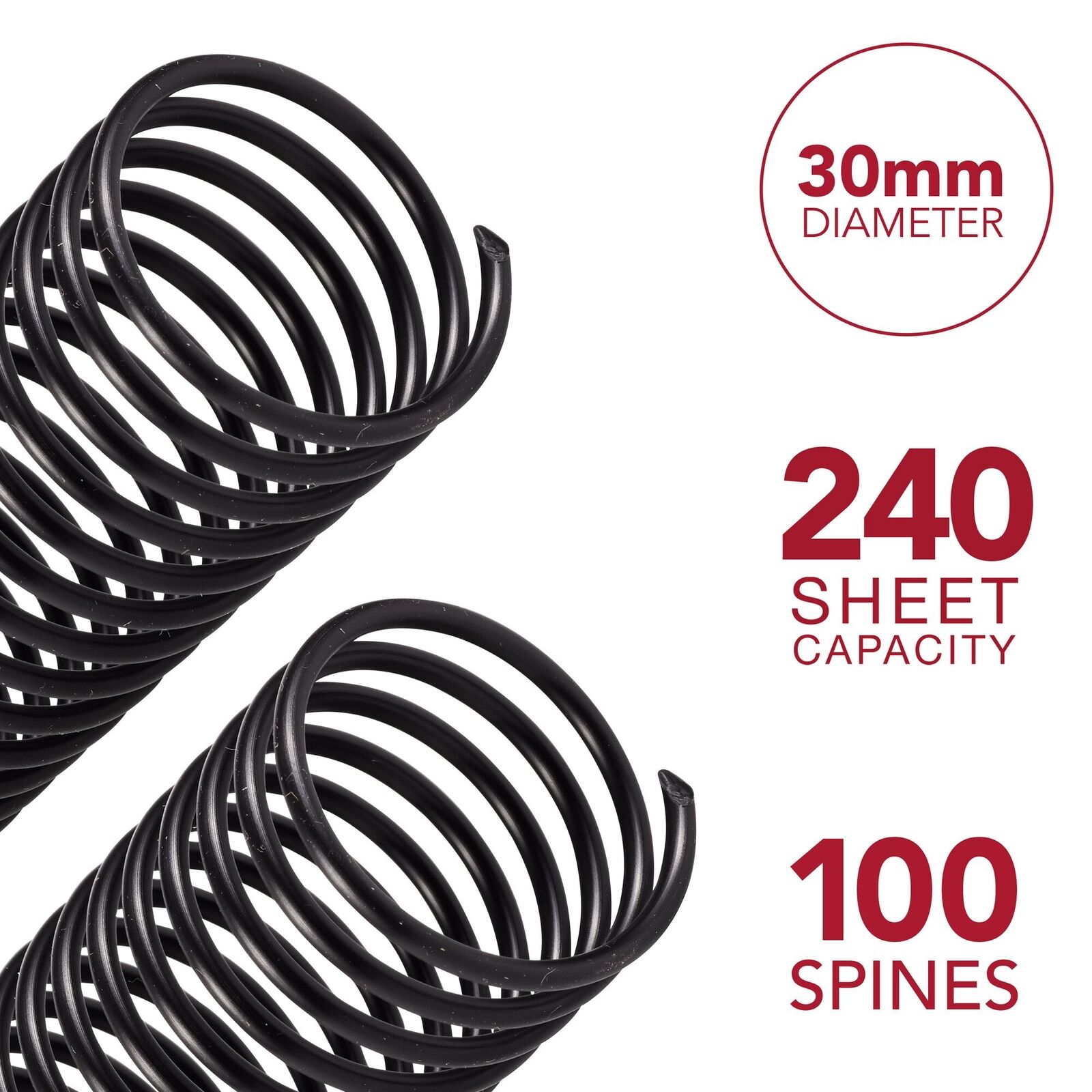 Gbc Color Coil Binding Spines, 30 Mm, Black, 100 Pack