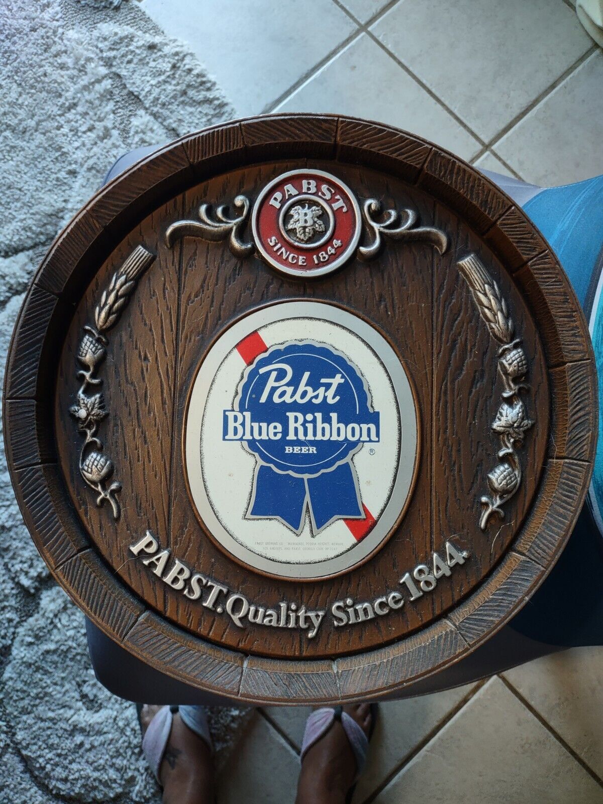 Pabst Blue Ribbon Beer Vintage Barrel Style Beer Sign Good Used Condition