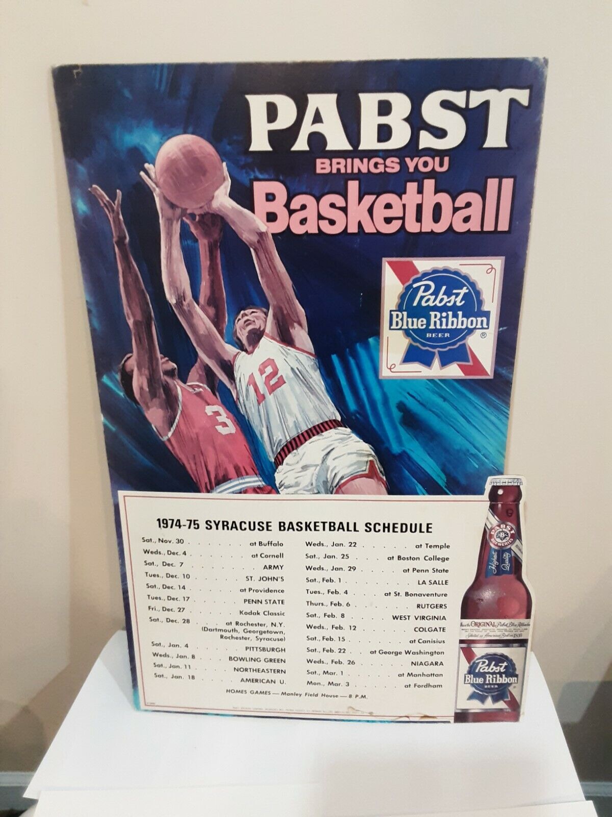 Vintage 1974 Pabst Blue Ribbon Syracuse University Basketball Store Display Sign