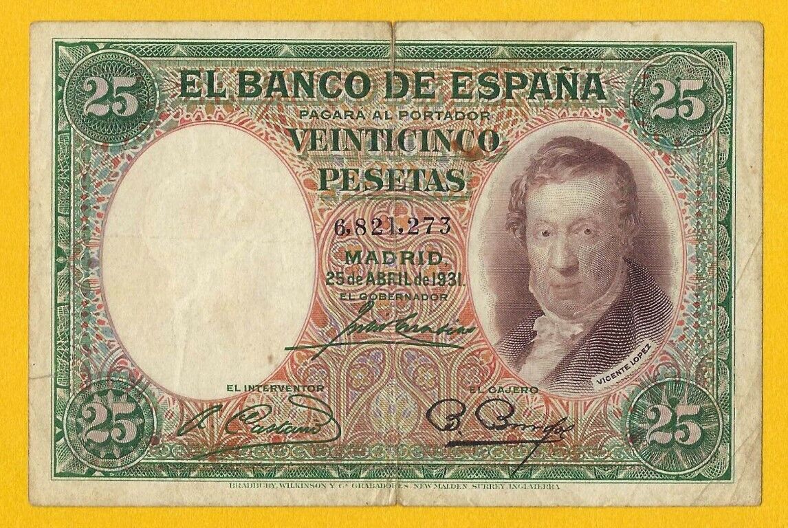 Spain - 25 Pesetas - 1931 - Wpm#81 - Ser. # 6,821,273