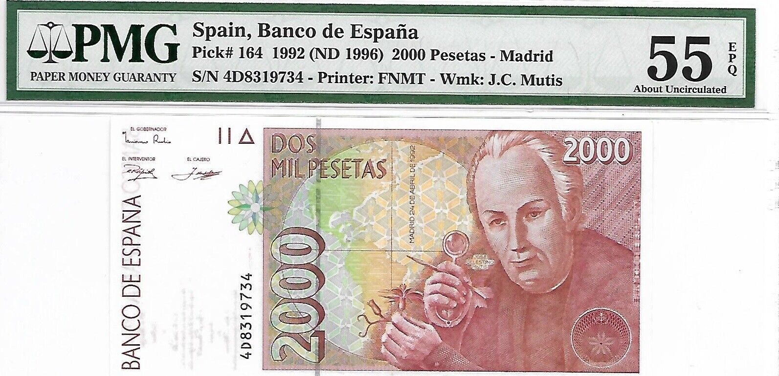 Money Spain 2000 Pesetas 1992 (1996) Banco De Espana Pick # 164 Value $70