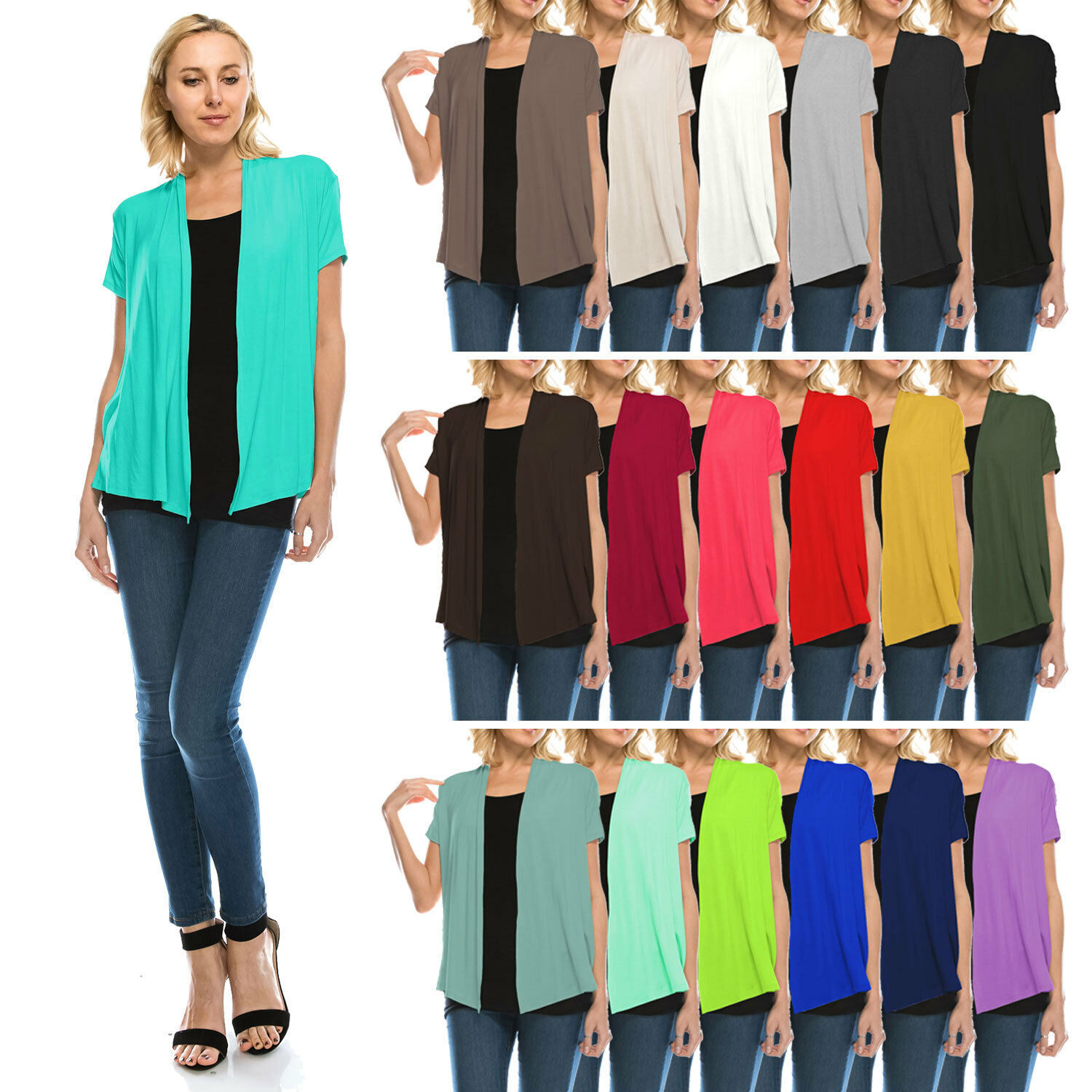 Jdstyle Women's Basic Short Sleeve Open Front Cardigan(size:s-5x)usa - At1188