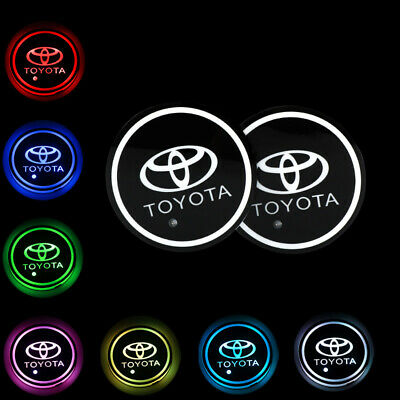 2pcs Switchable Change 7 Colorful Led Car Cup Holder Mat Coaster Pad For Toyota