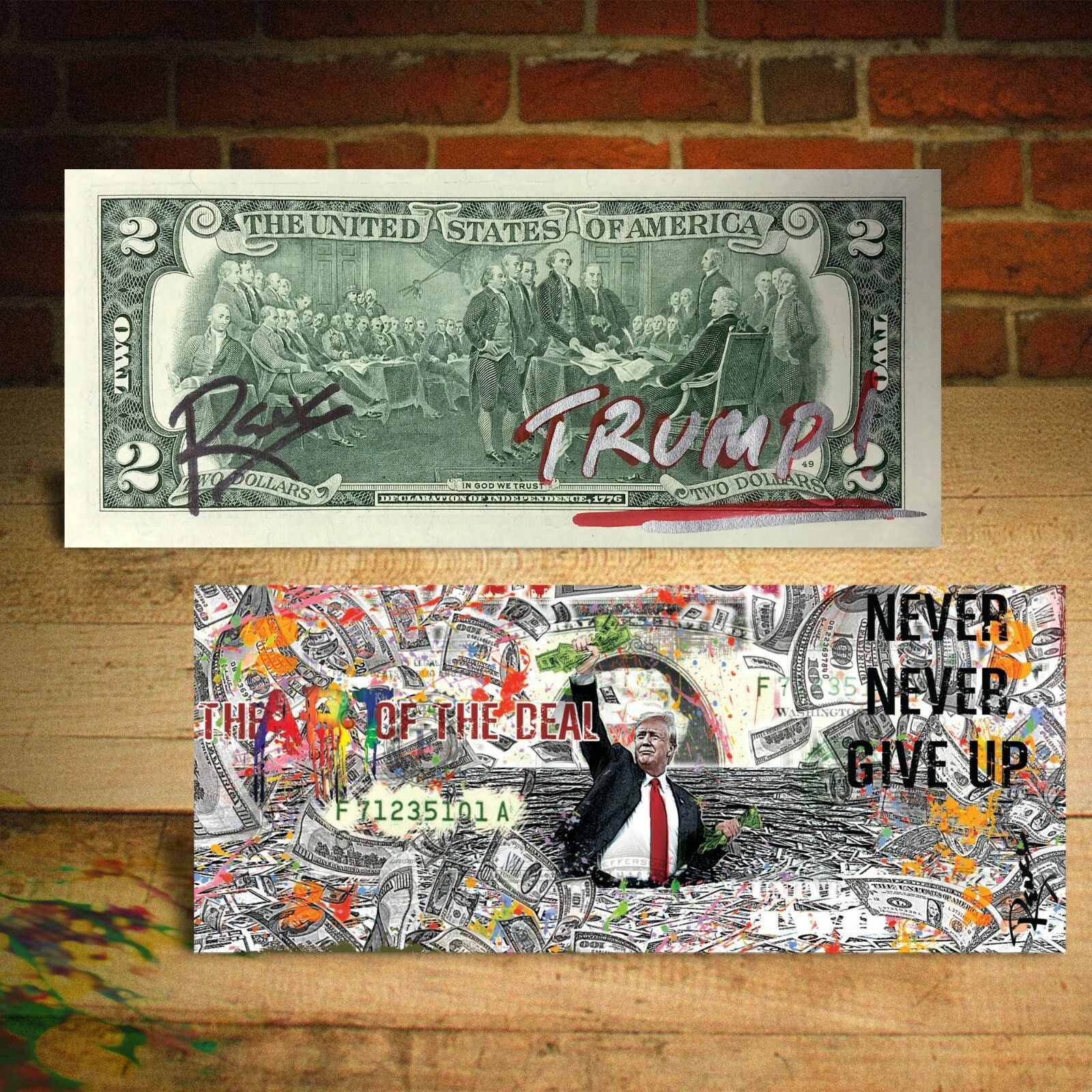 Donald Trump The Art Of The Deal Genuine $2 U.s. Bill Pop Art - Signed By Rency