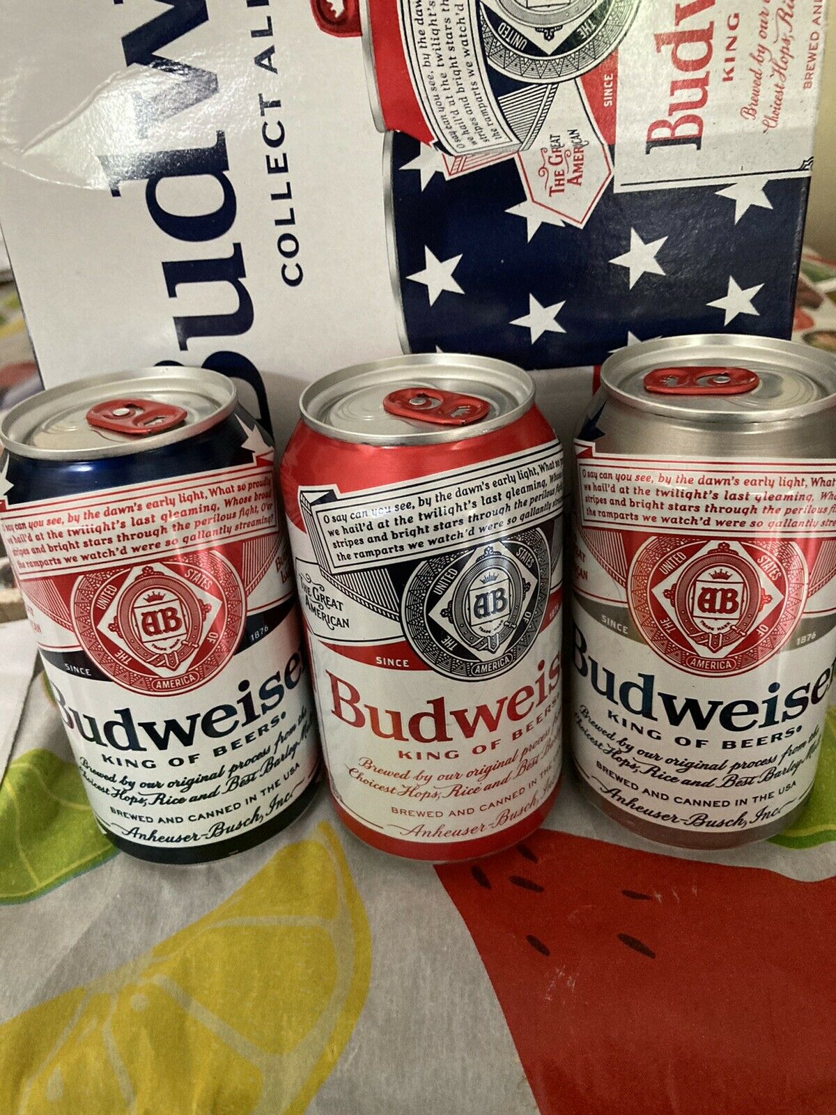 Set Of All 3 2021 Budweiser Patriotic Folds Of Honor Beer Cans Bottom Opened Mt