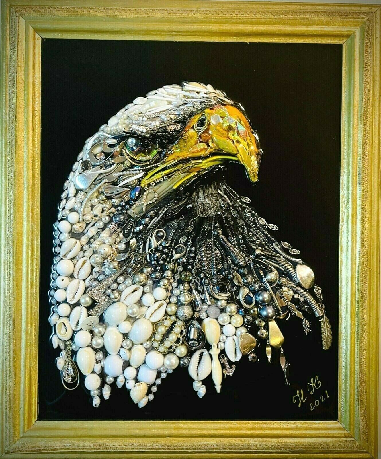 Eagle Portrait, Jewelry Framed One Of A Kind Art, Wall Decor, Unique Gift, Birds