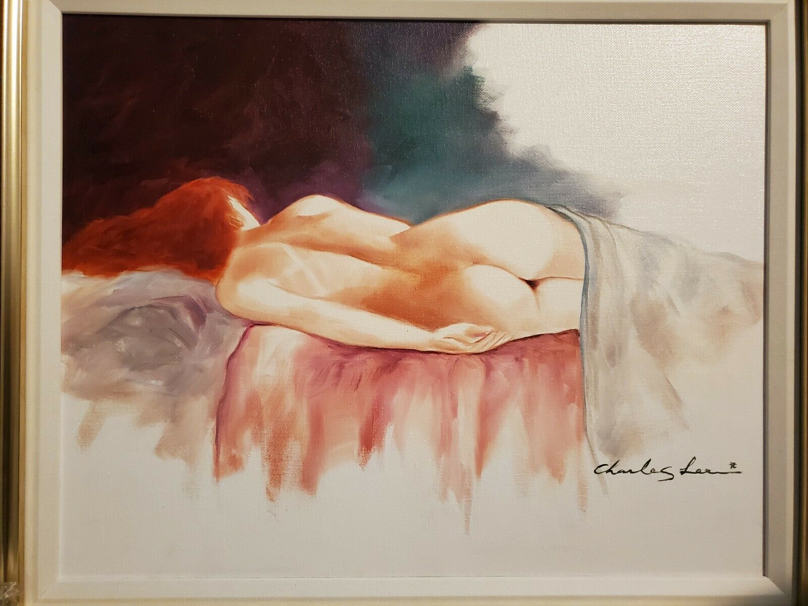 Charles Lee Original Acrylic Painting On Canvas (dreaming)signed Matted Framed