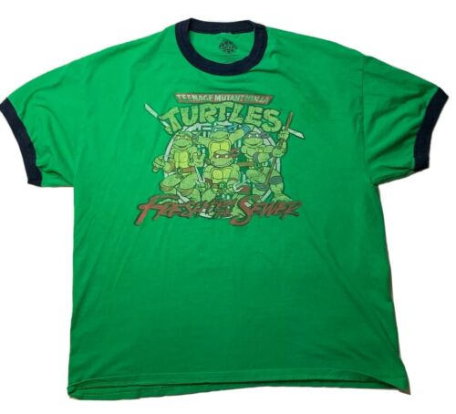 Retro Teenage Mutant Ninja Turtles Fresh From The Sewer Tshirt Green Blue Collar