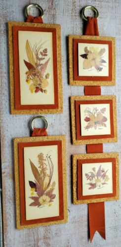 Vintage Decor Art Wall Hanging Botanicals Pressed Dried Flowers 60s 70s