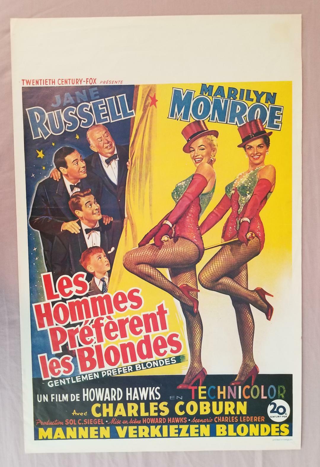 Marilyn Monroe "gentlemen Prefer Blondes" 1953 Original Belgium Movie Poster