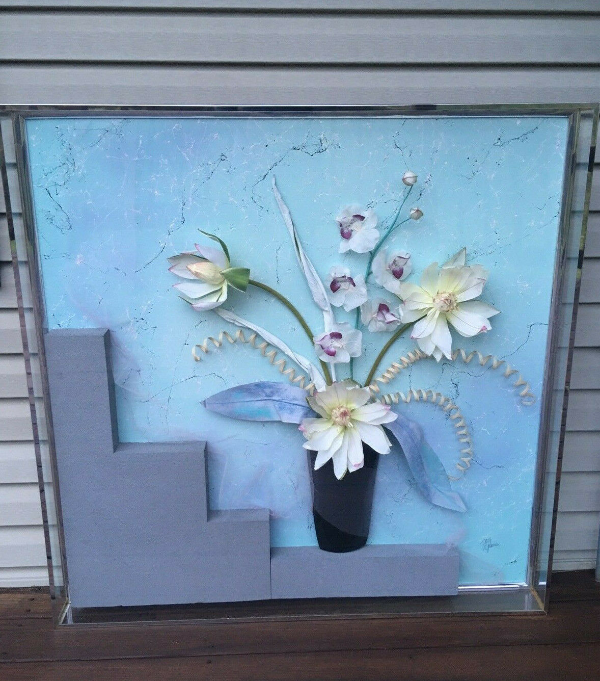 Modern Pop 3d Art Jon Gilmore Signed Mixed Media 80s Faux Floral Diorama Retro