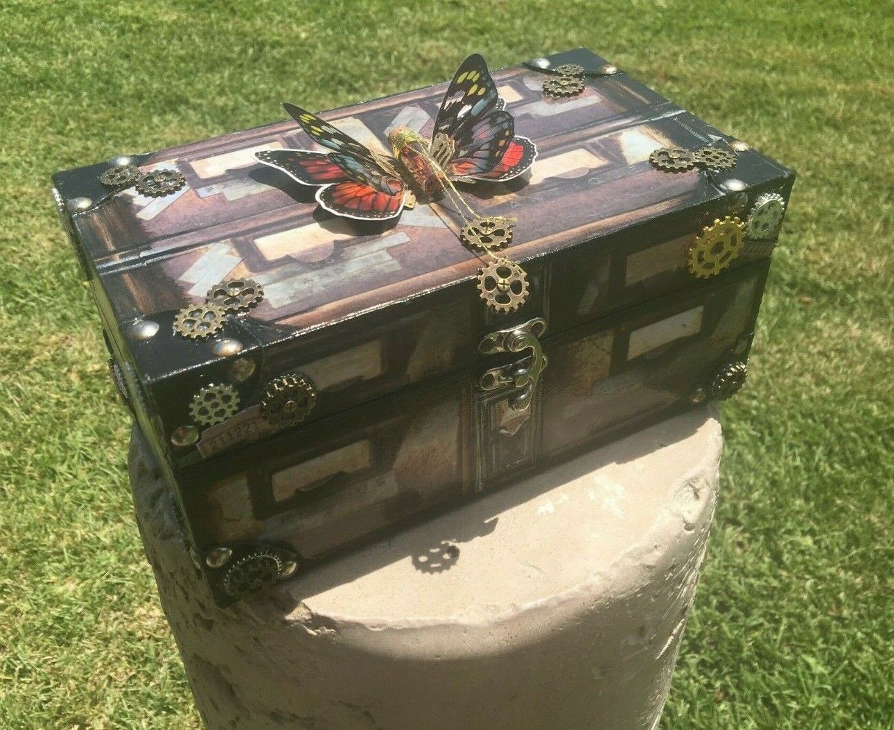 Steampunk Butterfly W/ Small Glitter Vial -recycled Box- Ooak E Edwards