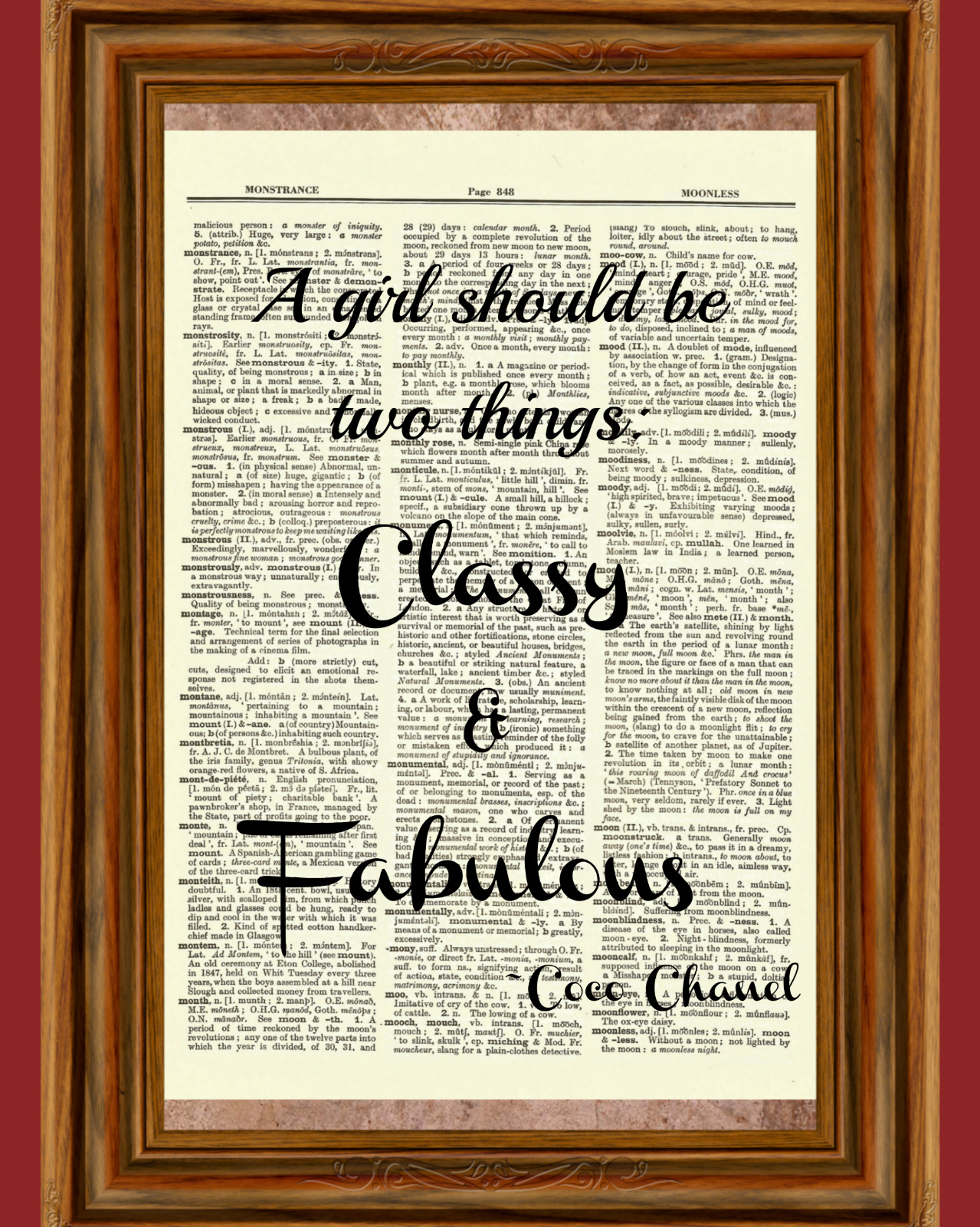 Coco Chanel Dictionary Art Print Picture Vintage Poster Classy & Fabulous Quote