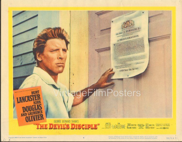 The Devil's Disciple, 2 Original 1959 Lobby Cards, Burt Lancaster & Kirk Douglas