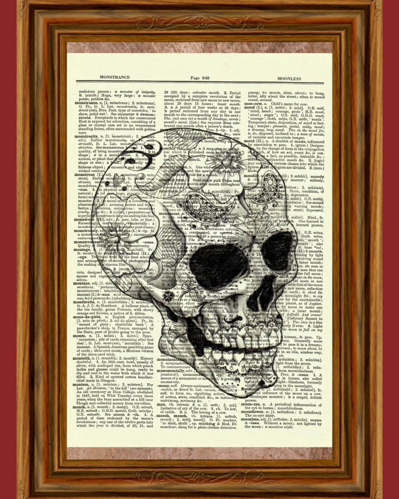 Sugar Skull Dictionary Art Print Picture Poster Goth Halloween Skeleton Day Dead
