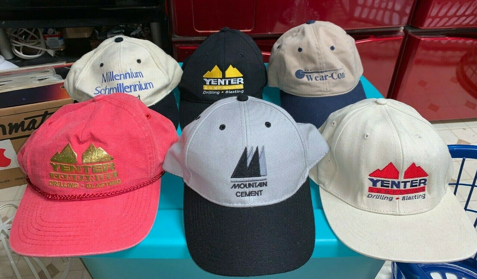 Nice Lot 6 Baseball Caps Hats Work Yenter Mountain Cement